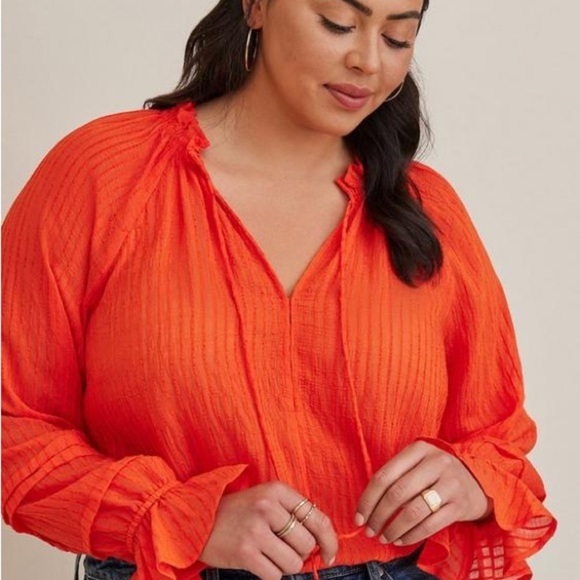 TORRID Stripe Gauze Lace-Up Peasant Top Size 3X - Picture 2 of 11